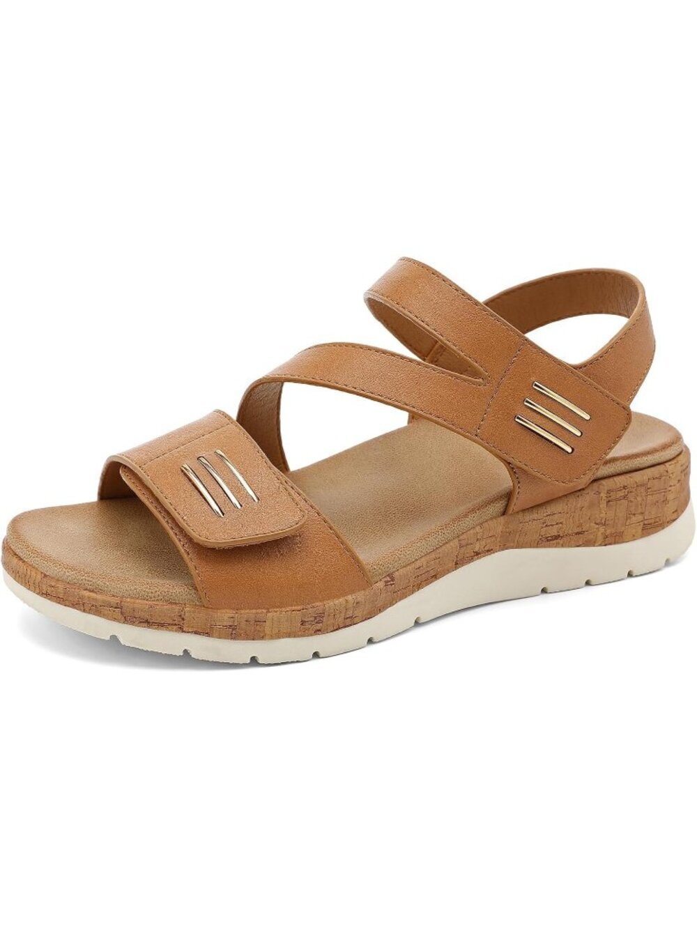 UBFEN Women's Brown Summer Open Toe Adjustable Instep and Ankle Straps Sandals